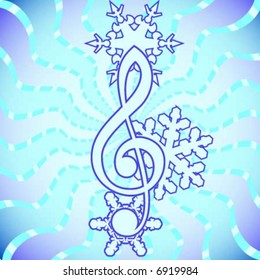 Shiny design treble clef with snowflakes