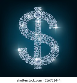 Shiny diamond dollar symbol. vector