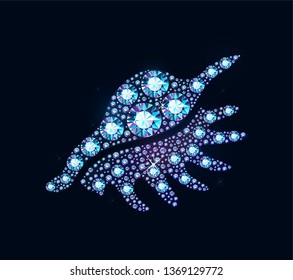 Shiny diamond holographic shell silhouette on dark background
