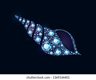 Shiny diamond holographic shell silhouette on dark background