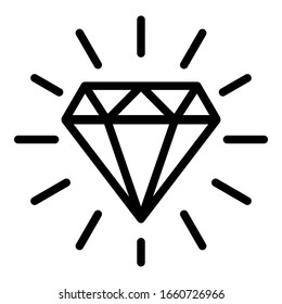 Shiny diamond icon. Outline shiny diamond vector icon for web design isolated on white background