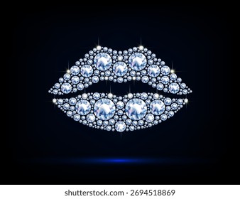 Lábios de diamante brilhantes, ilustração de vetor cintilante