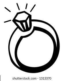 shiny diamond ring illustration in black and white