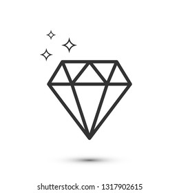 Shiny diamond thin line isolated illustration. Sparkling gem, glitter, stars vector contour drawing. Gift shop, jewelry boutique, store linear icon. Luxury precious stone outline symbol