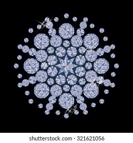 Shiny diamonds Christmas snowflake, vector illustration