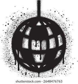 Shiny disco ball with graffiti style with black spray paint. Music, parties, festivals, dance clab. Retro music poster.