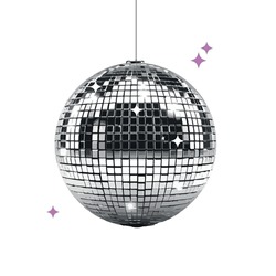Shiny disco ball halftone photocopy stipple effect 
 collage element with sparkling reflections isolated on white background for party and celebration theme. 