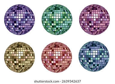 Shiny disco ball halftone photocopy stipple effect collage element with sparkling reflections isolated on white background for party and celebration theme