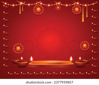 Luminoso fondo diwali con un diseño de diya realista