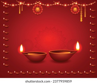 Shiny diwali background with realistic diya design