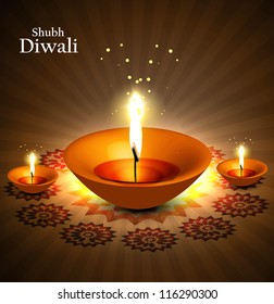 shiny diwali diya colorful background vector illustration