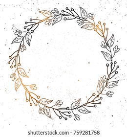 Shiny doodle flowers decorated on a circular frame on grey background.