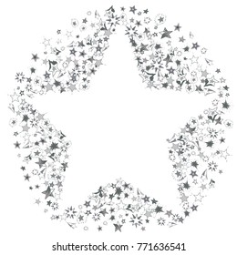 Shiny doodle stars. Many cute hand drawn stars on white background. Vector illustration for print, textile, paper.