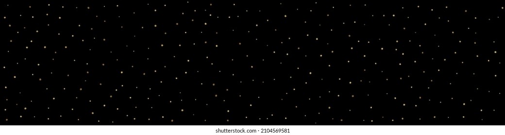 Shiny Dot Light Vector Panoramic Black Background. Transparent Confetti Background. Gold Sparkle Happy Illustration. Sequin Isolated Postcard.