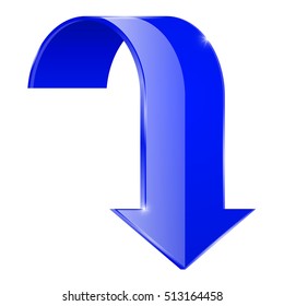 Shiny DOWN arrow. Curved web icon. Vector illustration isolated on white background