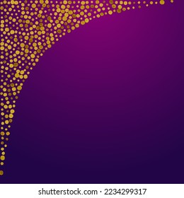 Shiny Dust Abstract Vector Purple Background. Anniversary Confetti Card. Gold Polka Falling Postcard. Glow Light Background.