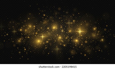 Efecto luminoso del polvo brillante. Fondo espumoso con partículas luminosas. Las llamas y las estrellas brillan.