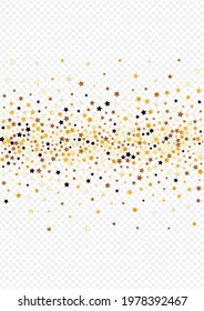 Shiny Dust Vector Transparent Background. Gold Party Starry Template. Star Celebration Pattern.  Sparkling Xmas Glow Border.