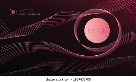 Leuchtende dynamische Lichtwellen, die Vektorgrafik. Futuristisch rosafarbene abstrakte Linien Design auf dunkelrosa schwarzem Farbverlauf-Hintergrund
