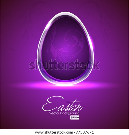 Shiny Easter egg with floral decoration in purple color, elegant floral purple background.Vector illustration in EPS 10 format.