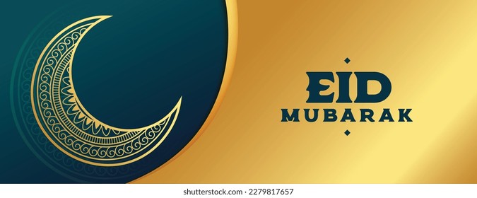 glänzender eid-mubarak-goldener Banner mit islamigem Monddesign, Vektorgrafik 