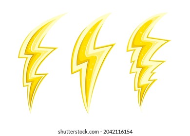 Shiny electric lightnings and flashes in comic style. Cartoon lightnings set. Vector illustration isolated in white background