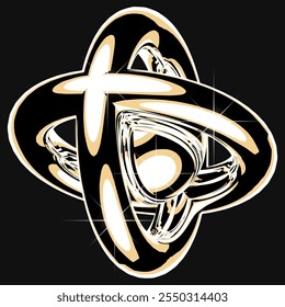 Shiny and elegant 3D vector illustration in retro-futuristic Y2K style, combining chrome-like surfaces with a glossy gold