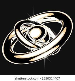 Shiny and elegant 3D vector illustration in retro-futuristic Y2K style, combining chrome-like surfaces with a glossy gold