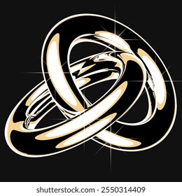 Ilustração brilhante e elegante de vetor 3D em estilo Y2K retro-futurista, combinando superfícies cromadas com um ouro brilhante