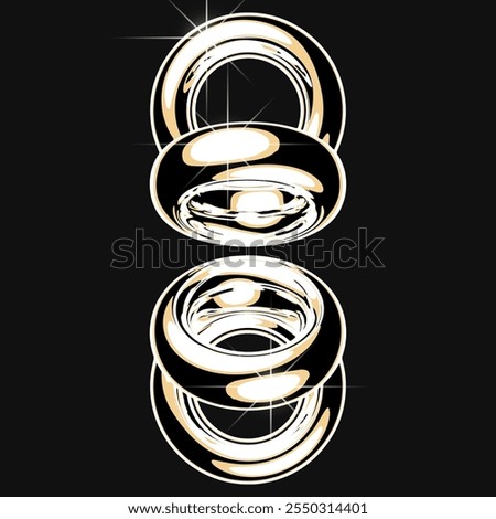 Shiny and elegant 3D vector illustration in retro-futuristic Y2K style, combining chrome-like surfaces with a glossy gold