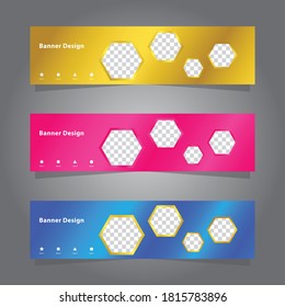 shiny elegant colorful banner set template collection, modern luxury style, with hexagon shape isolated for image, vector graphic design