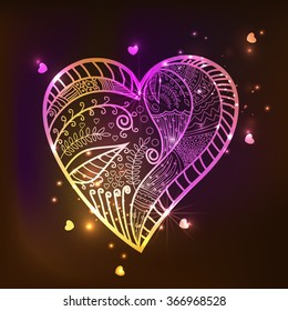 Shiny elegant floral design decorated greeting card on beautiful background for Happy Valentine's Day celebration.
