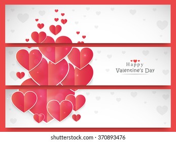 Shiny elegant hearts decorated beautiful website headers or banners set for Happy Valentine's Day celebration.