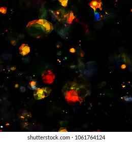 Shiny elements on dark backdrop. Mystery seamless texture. Abstract vector background for web page, banners backdrop, fabric, home decor, wrapping