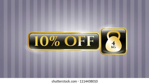  Shiny emblem with 4kg kettlebell icon and 10% Off text inside