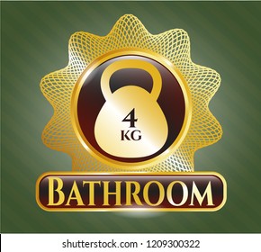  Shiny emblem with 4kg kettlebell icon and Bathroom text inside