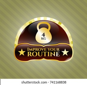  Shiny emblem with 4kg kettlebell icon and Improve your routine text inside