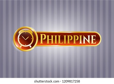  Shiny emblem with alarm clock icon and Philippine text inside
