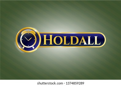  Shiny emblem with alarm clock icon and Holdall text inside