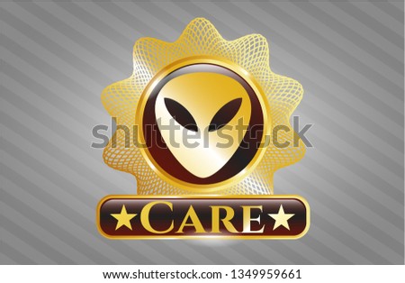  Shiny emblem with alien icon and Care text inside
