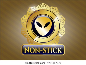  Shiny emblem with alien icon and Non-stick text inside