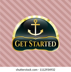   Shiny emblem with anchor icon and Get Started text inside