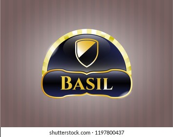  Shiny emblem with armor icon and Basil text inside