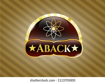   Shiny emblem with atom icon and Aback text inside
