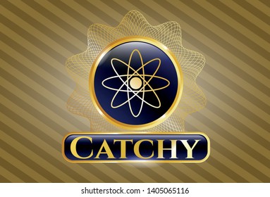  Shiny emblem with atom icon and Catchy text inside