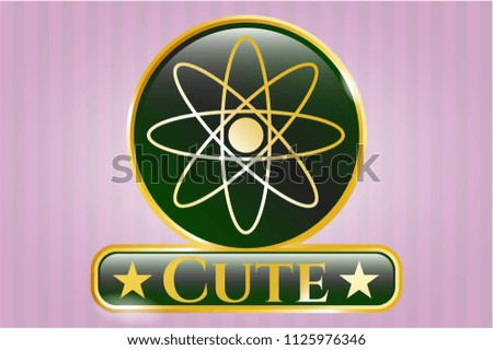  Shiny emblem with atom icon and Cute text inside
