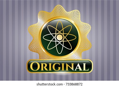  Shiny emblem with atom icon and Original text inside
