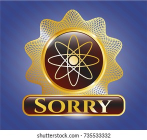  Shiny emblem with atom icon and Sorry text inside