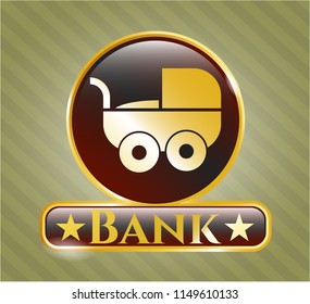  Shiny emblem with baby cart icon and Bank text inside