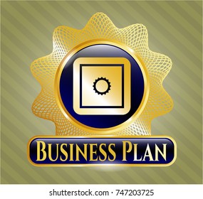  Shiny emblem with bank safe icon and Business Plan text inside